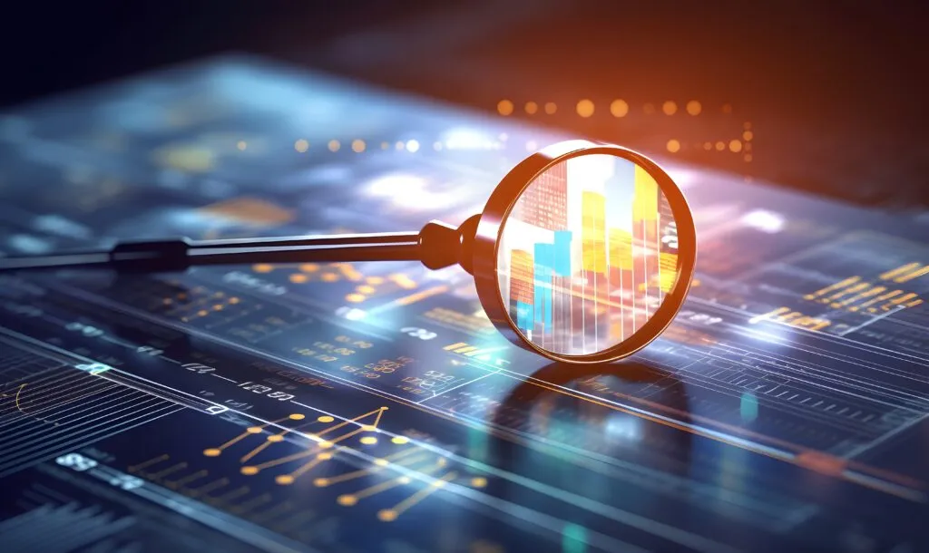 Business audit stock financial finance management on analysis data strategy with graph accounting marketing or report chart economy investment research profit concept.